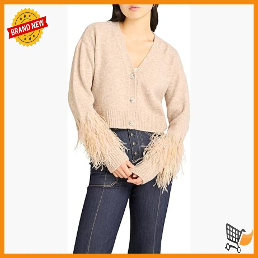 Cropped Feather Cardigan, Long Sleeve, Dry Clean Only, Fall Sweater